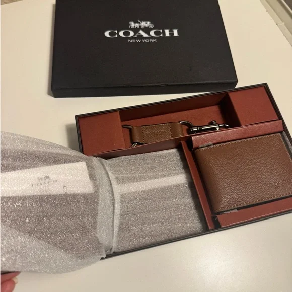 Coach Men's Compact ID Sport Leather 3-in-1 Wallet Gift Set Dark Saddle F64118 - Picture 6 of 13